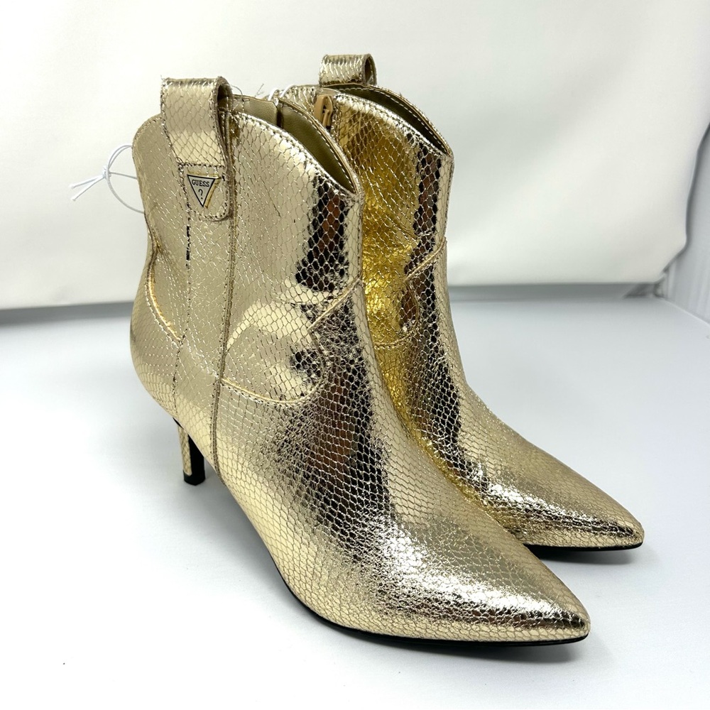 NEW GUESS wgwirla western gold metalic stiletto ankle booties size 5 1/2M